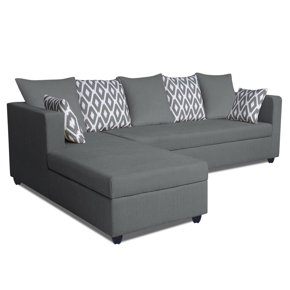 Adorn India Zink Straight line L Shape 5 Seater Sofa Rhombus Cushion (Left Side Handle)(Grey)