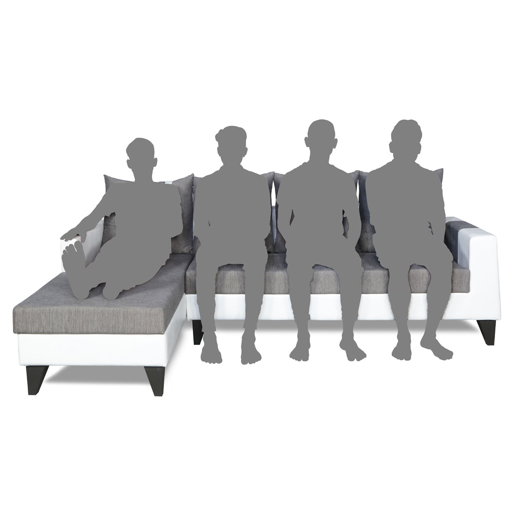 Adorn India Ashley Leatherette Fabric L Shape 6 Seater Sofa Set Stripes (Left Hand Side) (Grey & White) (3 Year Warranty)