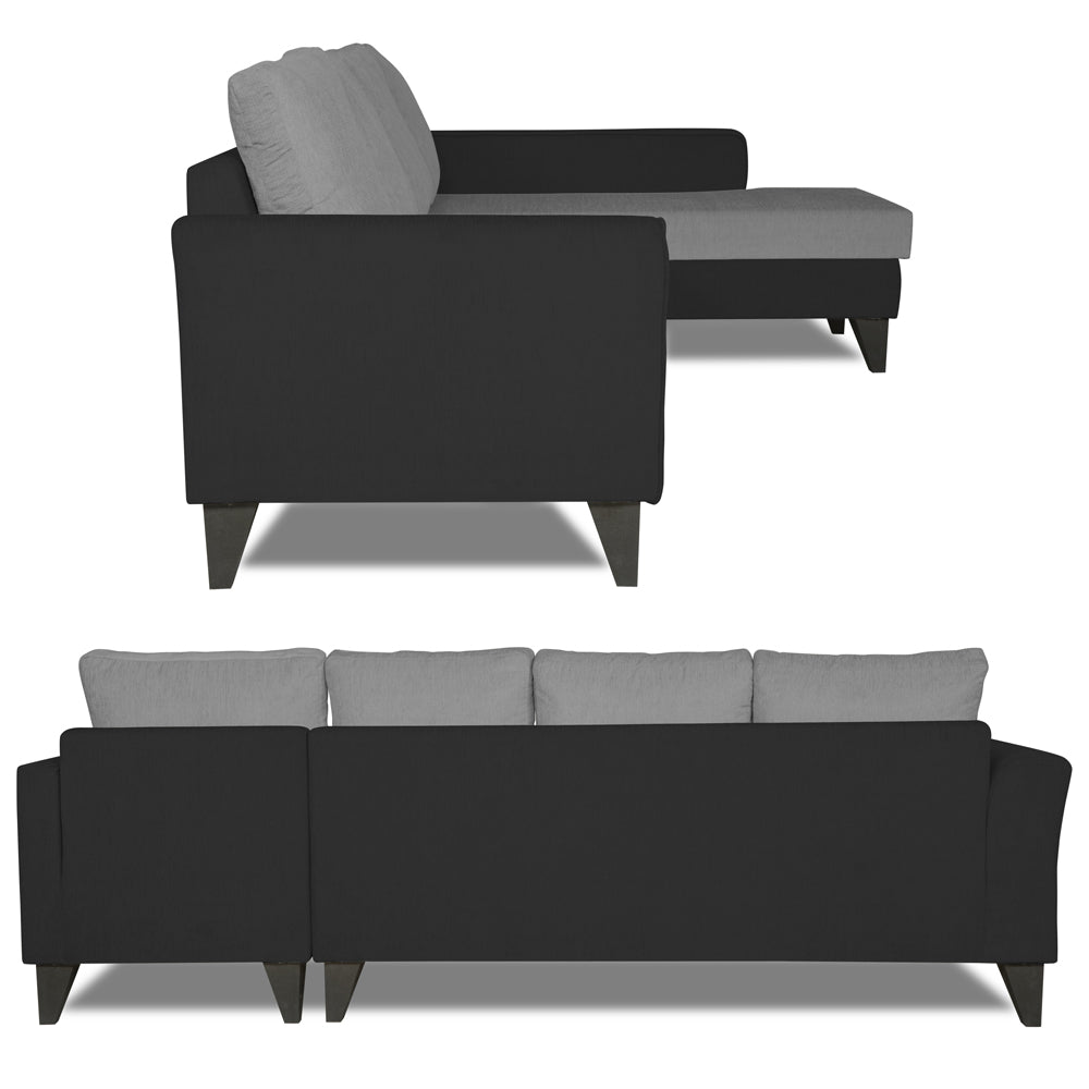 Adorn India Maddox Plain Two Tone L Shape 6 Seater Sofa Set RHS (Grey & Black) (3 Year Warranty)