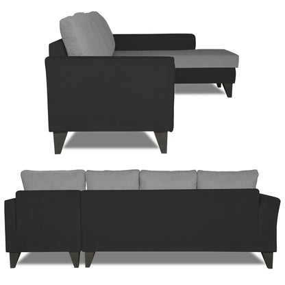 Adorn India Maddox Plain Two Tone L Shape 6 Seater Sofa Set RHS (Grey & Black) (3 Year Warranty)