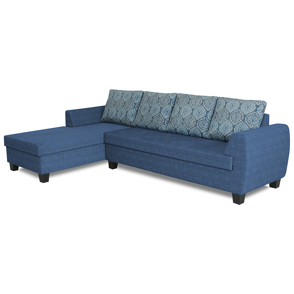 Adorn India Raiden Damask L Shape 6 Seater Sofa Set with Center Table (Left Hand Side) (Blue) (3 Year Warranty)