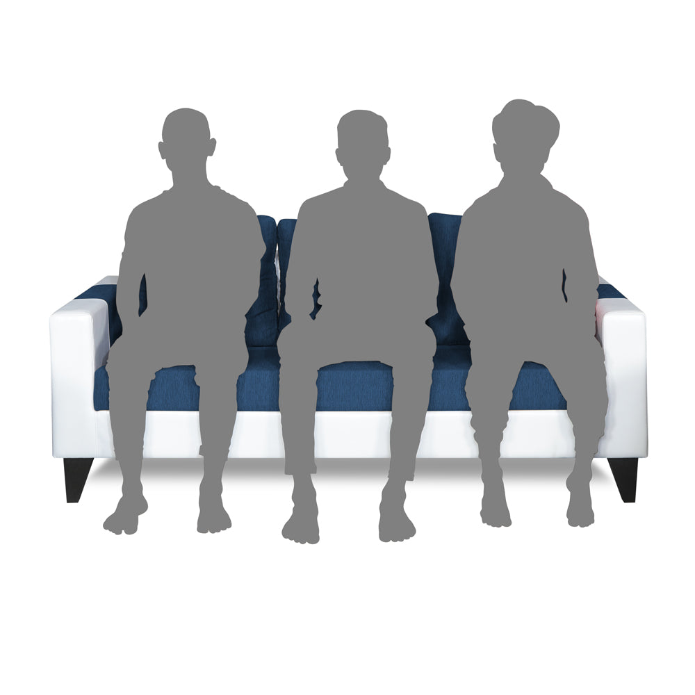 Adorn India Ashley Stripes Leatherette Fabric 3 Seater Sofa (Blue & White) (3 Year Warranty)
