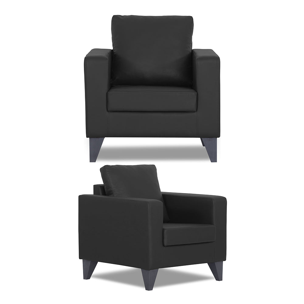 Adorn India Straight line Plus Leatherette 3+1+1 5 Seater Sofa Set (Black) (3 Year Warranty)