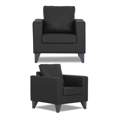 Adorn India Straight line Plus Leatherette 3+1+1 5 Seater Sofa Set (Black) (3 Year Warranty)