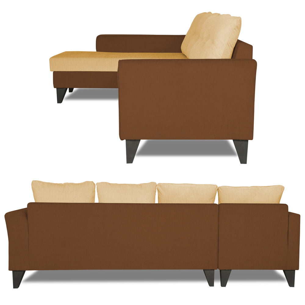 Adorn India Maddox Plain Two Tone L Shape 6 Seater Sofa Set LHS (Brown & Beige) (3 Year Warranty)