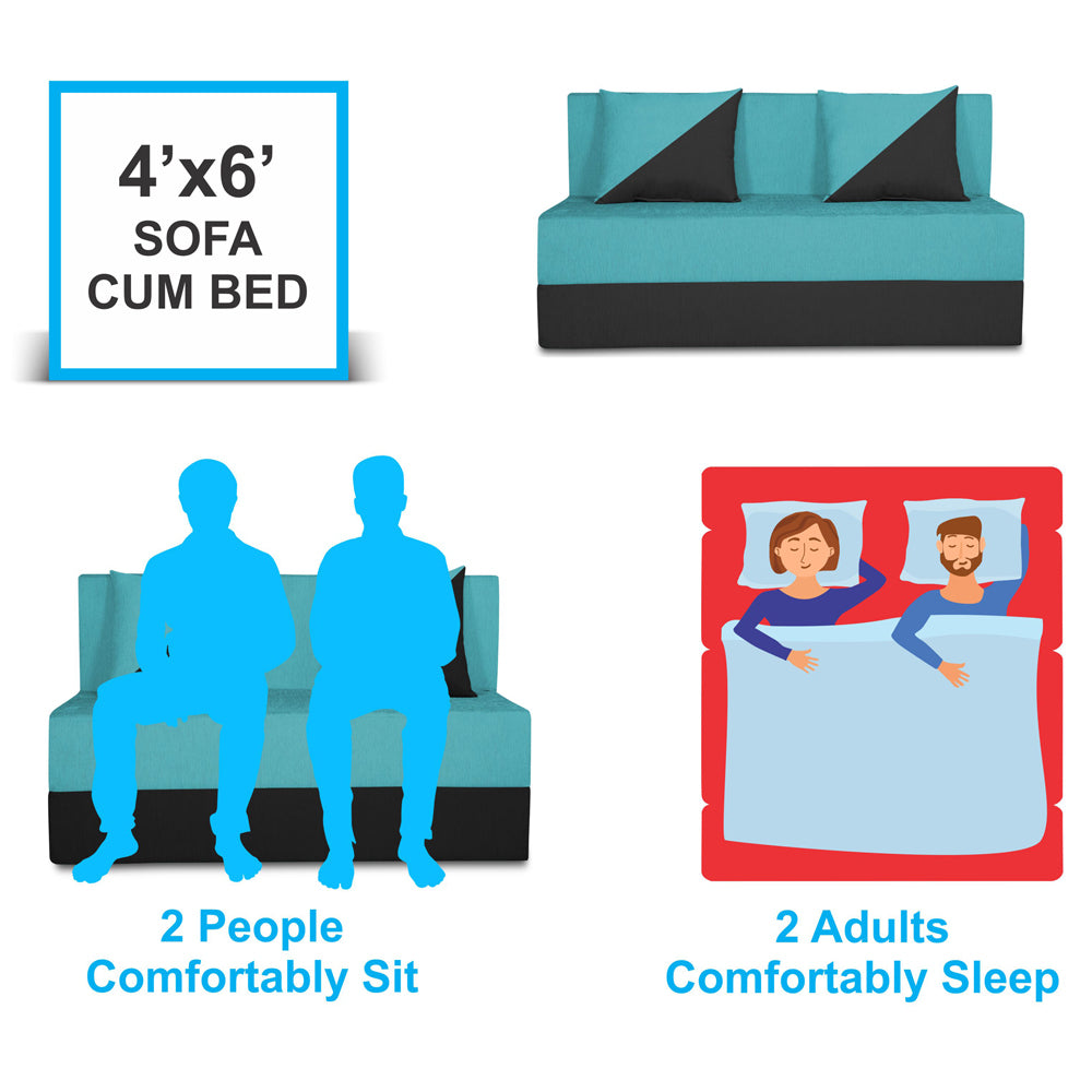 Adorn India Easy Desmond 2 Seater Sofa Cum Bed 4 x 6 (Aqua Blue & Black) (1 Year Warranty)