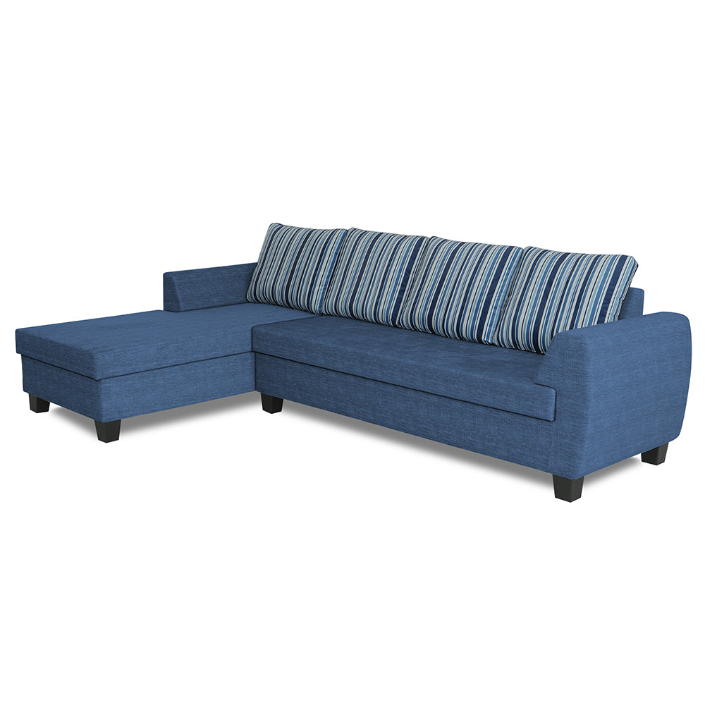 Adorn India Raiden Stripes L Shape 6 Seater Sofa Set with Center Table (Left Hand Side) (Blue) (3 Year Warranty)