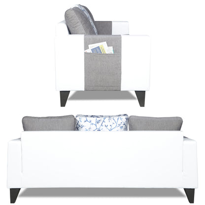 Adorn India Ashley Digitel Print Leatherette Fabric 3-2-1 Six Seater Sofa Set (Grey & White) (3 Year Warranty)
