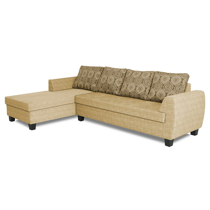 Adorn India Raiden Damask L Shape 6 Seater Sofa Set with Center Table (Left Hand Side) (Beige) (3 Year Warranty)