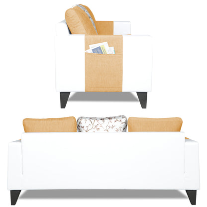 Adorn India Ashley Digitel Print Leatherette Fabric 3-2 Five Seater Sofa Set (Beige & White) (3 Year Warranty)