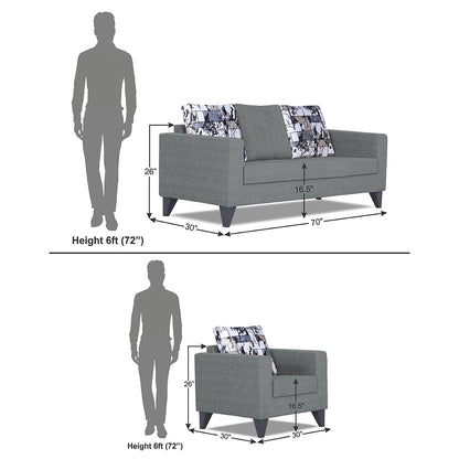 Adorn India Hallton Digital Print Cushion 3-1-1 Five Seater Sofa Set (Grey) (3 Year Warranty)