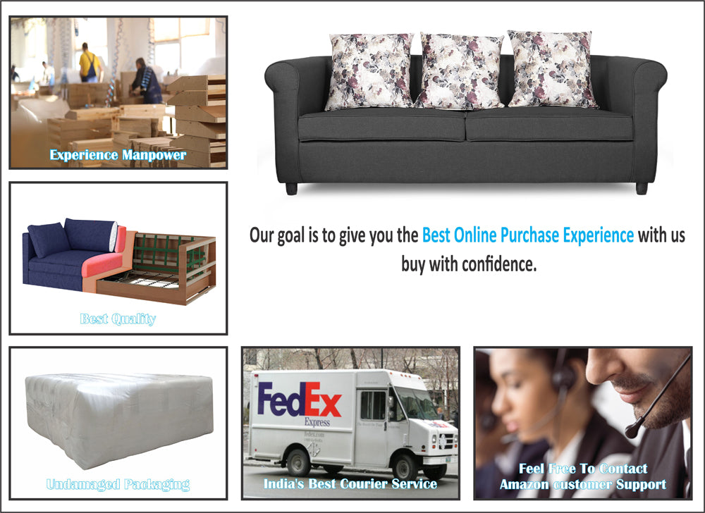 Adorn India Magnum 3 Seater Sofa (Dark Grey), Wood, Foam