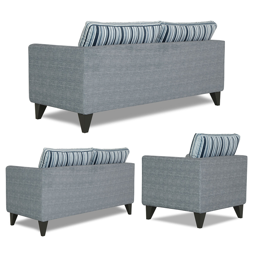 Adorn India Lawson Stripes 3+2+1 6 Seater Sofa Set with Centre Table (Grey)