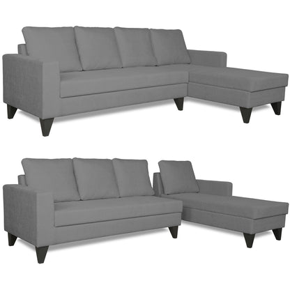Adorn India Hallton Plain L Shape 6 Seater Sofa Set RHS (Grey) (3 Year Warranty)