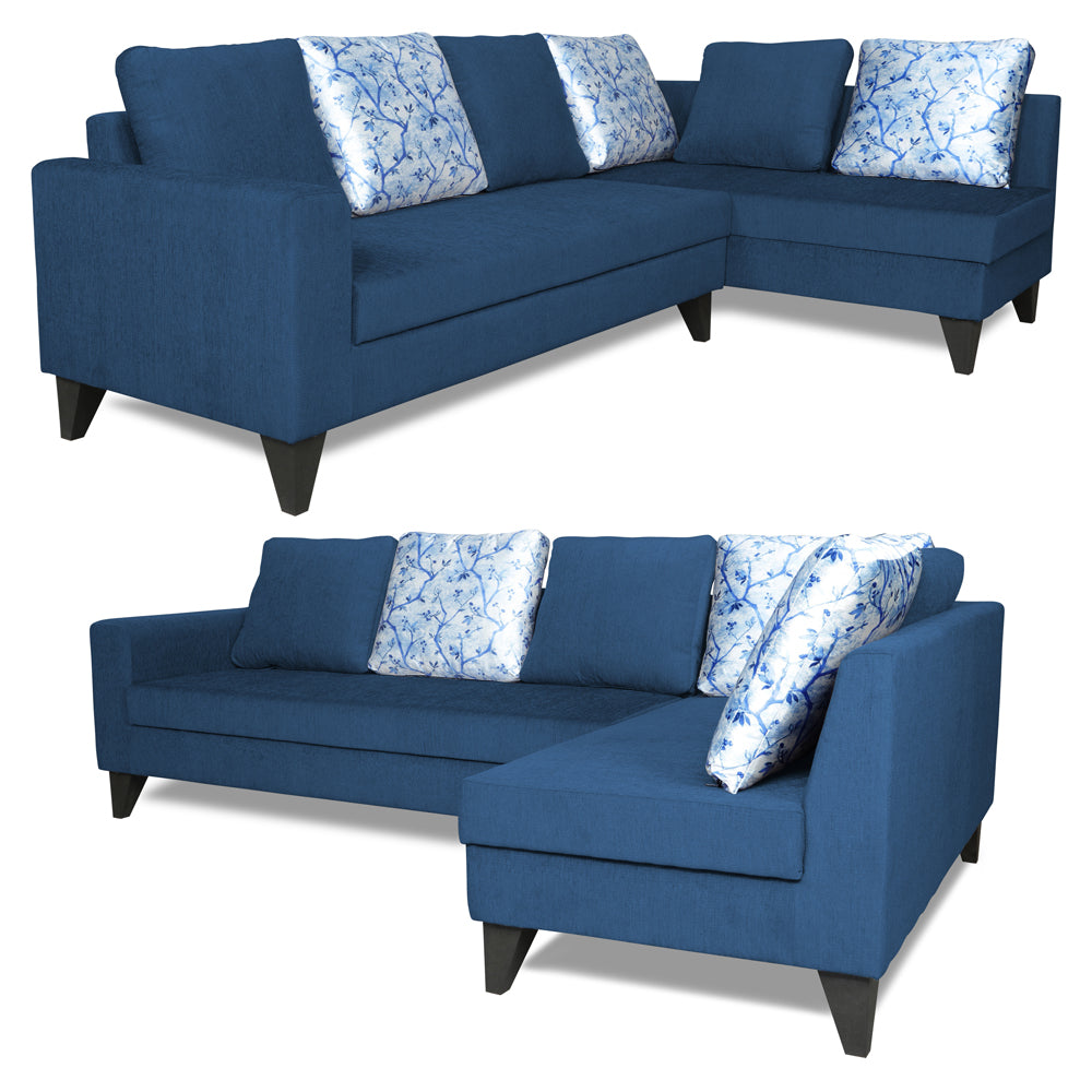 Adorn India Bryson L Shape 6 Seater Sofa Set Digitel Print (Right Hand Side) (Blue) (3 Year Warranty)