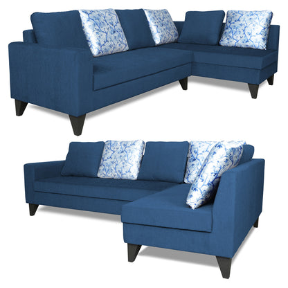 Adorn India Bryson L Shape 6 Seater Sofa Set Digitel Print (Right Hand Side) (Blue) (3 Year Warranty)