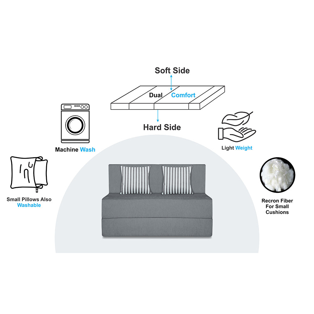 Adorn India Easy Alyn Plus Stripes 2 Seater Foam Sofa Cum Bed - 4X6 (Grey) (1 Year Warranty)