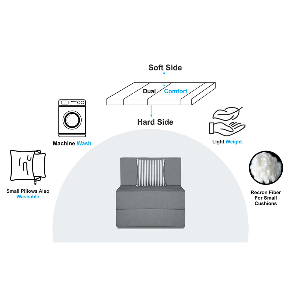 Adorn India Easy Alyn Plus Stripes 1 Seater Sofa Cum Bed (2.5x6) (Grey) (1 Year Warranty)