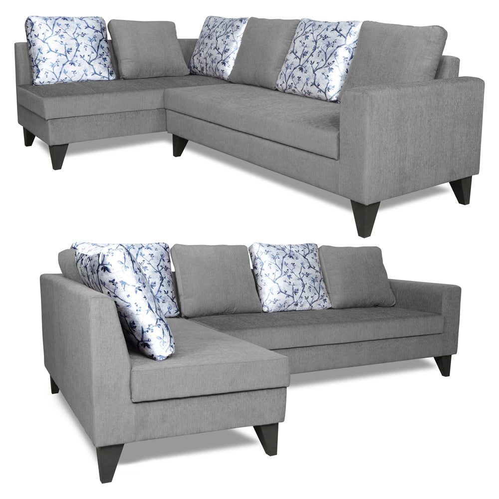 Adorn India Bryson L Shape 6 Seater Sofa Set Digitel Print (Left Hand Side) (Grey) (3 Year Warranty)