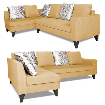 Adorn India Bryson L Shape 6 Seater Sofa Set Digitel Print (Left Hand Side) (Beige) (3 Year Warranty)
