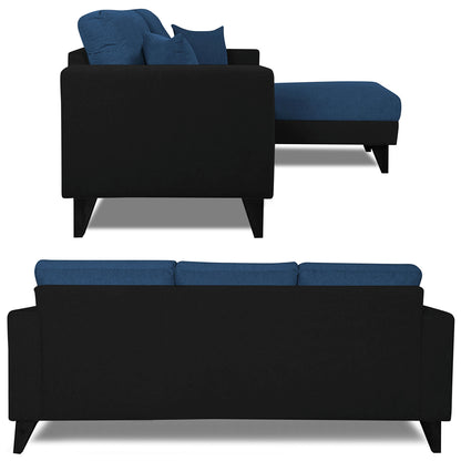 Adorn India Martin L Shape 4 Seater Sofa Set Two Tone (Right Hand Side) (Blue & Black) (3 Year Warranty)