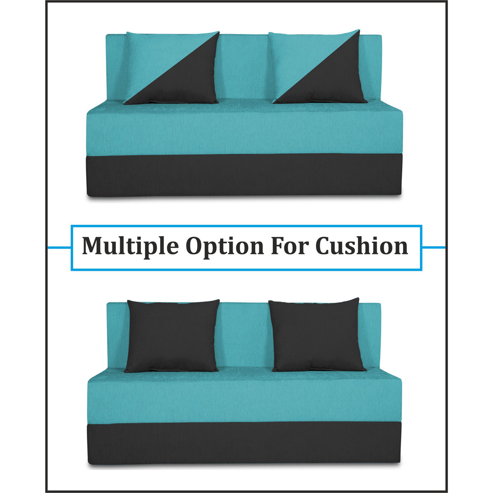 Adorn India Easy Desmond 2 Seater Sofa Cum Bed 4 x 6 (Aqua Blue & Black) (1 Year Warranty)