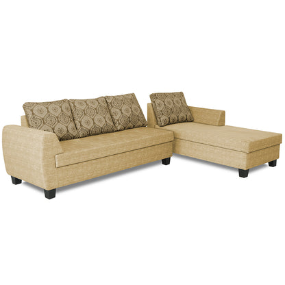 Adorn India Raiden Damask L Shape 6 Seater Sofa Set with Center Table (Right Hand Side) (Beige) (3 Year Warranty)