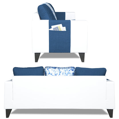 Adorn India Ashley Digitel Print Leatherette Fabric 3-1-1 Five Seater Sofa Set (Blue & White) (3 Year Warranty)