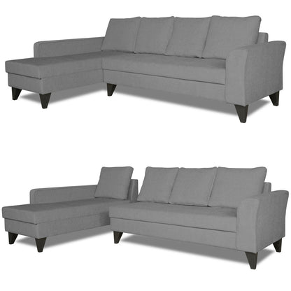 Adorn India Maddox Plain L Shape 6 Seater Sofa Set LHS (Grey) (3 Year Warranty)