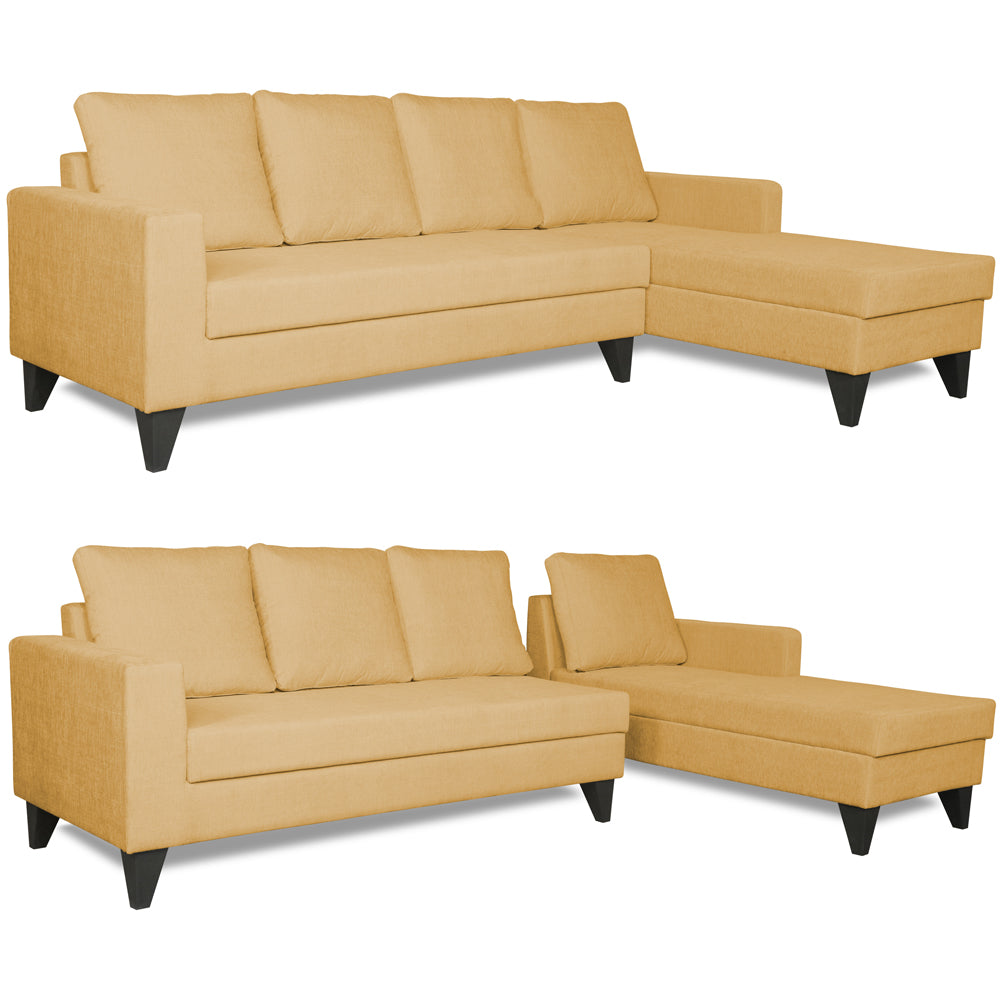 Adorn India Hallton Plain L Shape 6 Seater Sofa Set RHS (Beige) (3 Year Warranty)