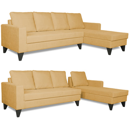 Adorn India Hallton Plain L Shape 6 Seater Sofa Set RHS (Beige) (3 Year Warranty)