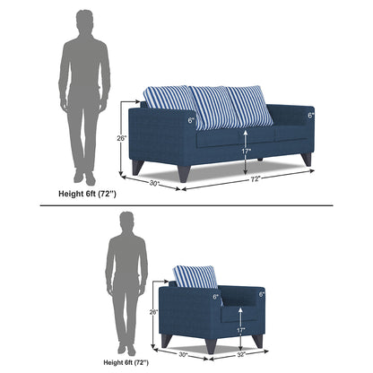 Adorn India Straight Line Plus Stripes 3+1+1 5 Seater Sofa Set (Blue) (3 Year Warranty)