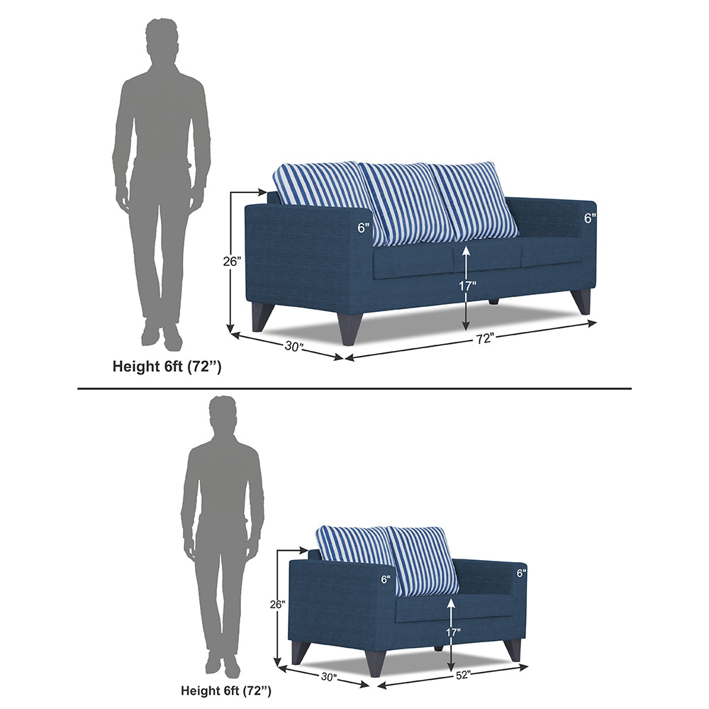 Adorn India Straight Line Plus Stripes 3+2 5 Seater Sofa Set (Blue) (3 Year Warranty)