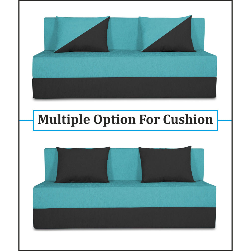 Adorn India Foam Easy Desmond 4 Seater Sofa Cum Bed 6 X 6 (Aqua Blue & Black) (1 Year Warranty)