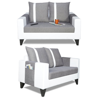 Adorn India Ashley Stripes Leatherette Fabric 3-2 Five Seater Sofa Set (Grey & White) (3 Year Warranty)