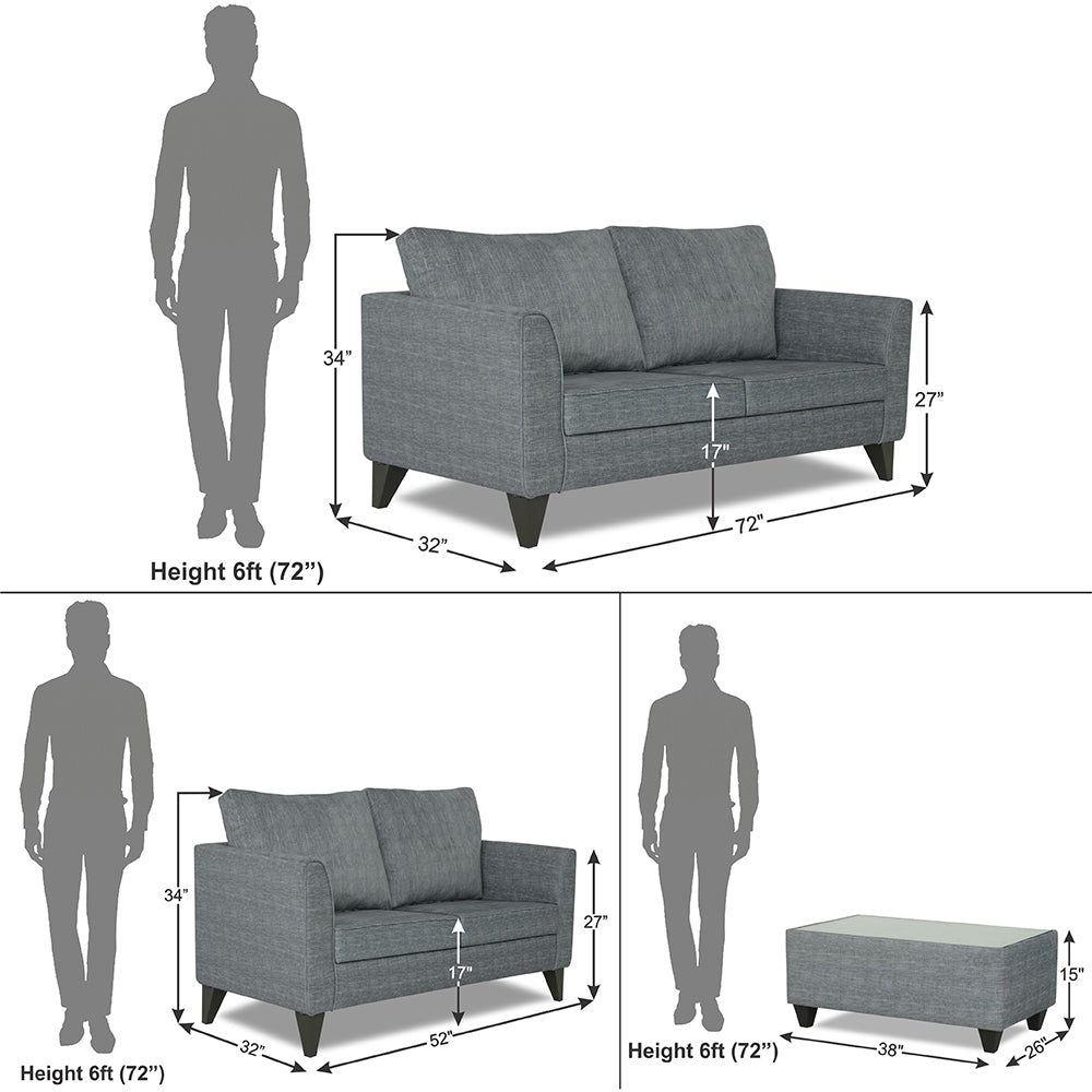 Adorn India Enzo Decent 3+2 5 Seater Sofa Set with Centre Table (Grey)
