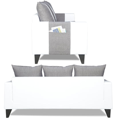 Adorn India Ashley Stripes Leatherette Fabric 3 Seater Sofa (Grey & White) (3 Year Warranty)
