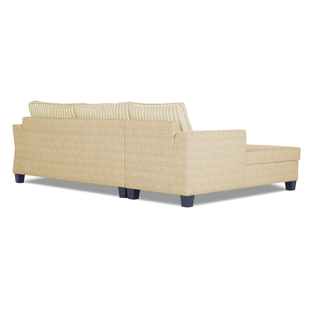 Adorn India Valencia Plus L Shape 6 Seater Sofa Set Stripes (Left Hand Side) (Beige)