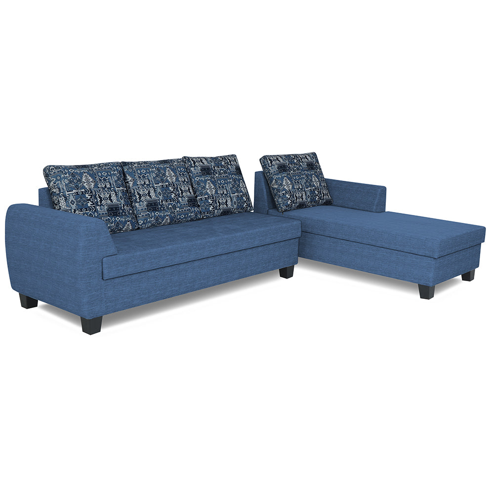 Adorn India Raiden Crafty L Shape 6 Seater Sofa Set with Center Table (Right Hand Side) (Blue) (3 Year Warranty)