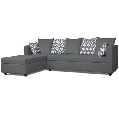 Adorn India Zink Straight line L Shape 5 Seater Sofa Rhombus Cushion (Left Side Handle)(Grey)