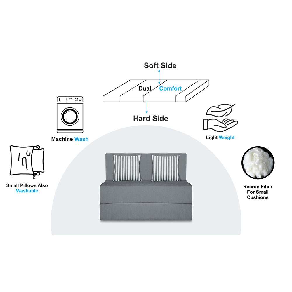 Adorn India Easy Alyn Plus Stripes 2 Seater Sofa Cum Bed (3x6) (Grey) (1 Year Warranty)