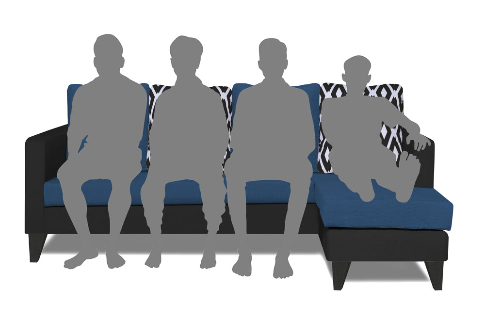 Adorn India Beetle Rhombus L Shape 5 Seater Sofa Set RHS (Blue & Black) (3 Year Warranty)