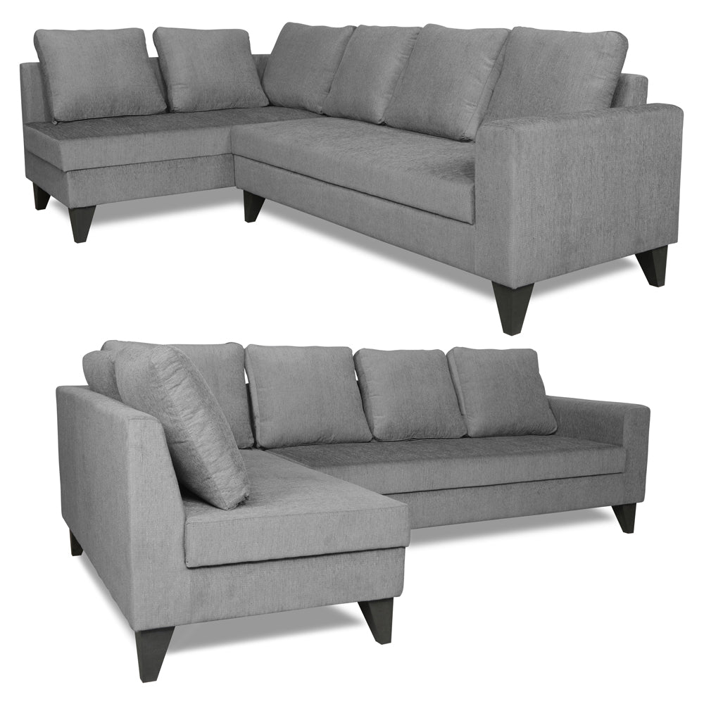 Adorn India Bryson L Shape 6 Seater Sofa Set Plain (Left Hand Side) (Grey) (3 Year Warranty)