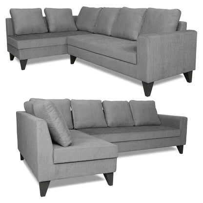 Adorn India Bryson L Shape 6 Seater Sofa Set Plain (Left Hand Side) (Grey) (3 Year Warranty)