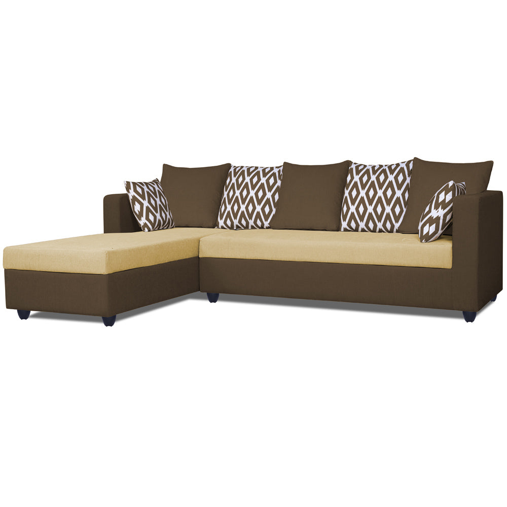 Adorn India Zink Straight line L Shape 6 Seater Sofa Rhombus Cushion (Left Side Handle)(Brown & Beige)