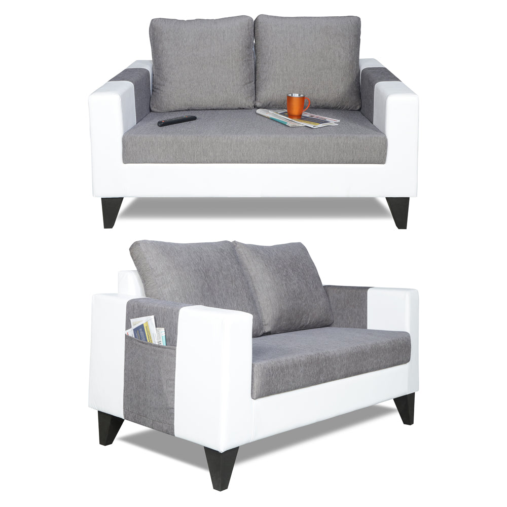 Adorn India Ashley Plain Leatherette Fabric 3-2 Five Seater Sofa Set (Grey & White) (3 Year Warranty)