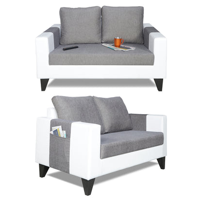 Adorn India Ashley Plain Leatherette Fabric 3-2 Five Seater Sofa Set (Grey & White) (3 Year Warranty)