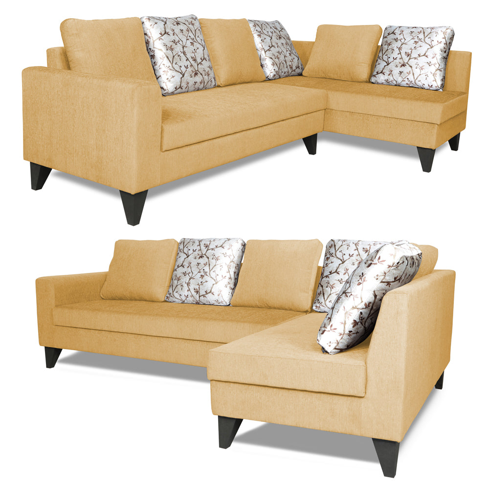 Adorn India Bryson L Shape 6 Seater Sofa Set Digitel Print (Right Hand Side) (Beige) (3 Year Warranty)