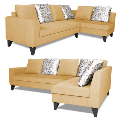 Adorn India Bryson L Shape 6 Seater Sofa Set Digitel Print (Right Hand Side) (Beige) (3 Year Warranty)