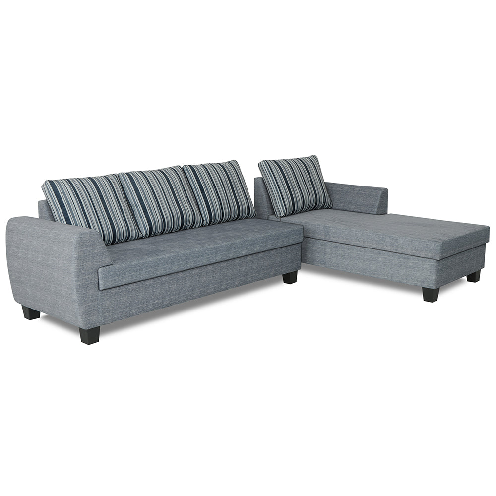 Adorn India Raiden Stripes L Shape 6 Seater Sofa Set with Center Table (Right Hand Side) (Grey) (3 Year Warranty)